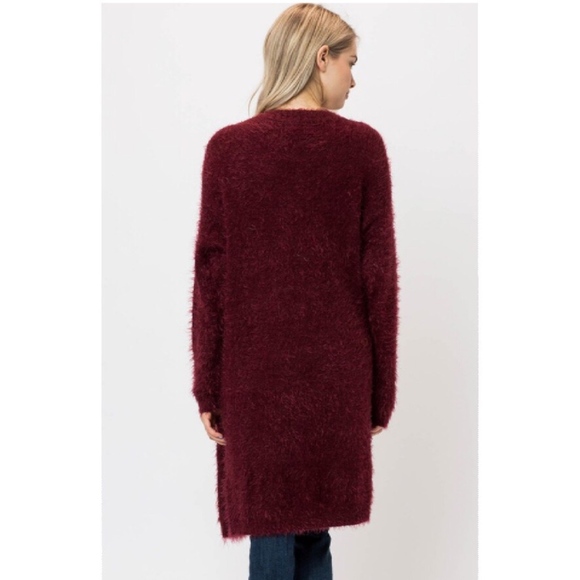 Faux Fur Cardigan Duster New S M L Cranberry Fuzzy - Picture 2 of 8